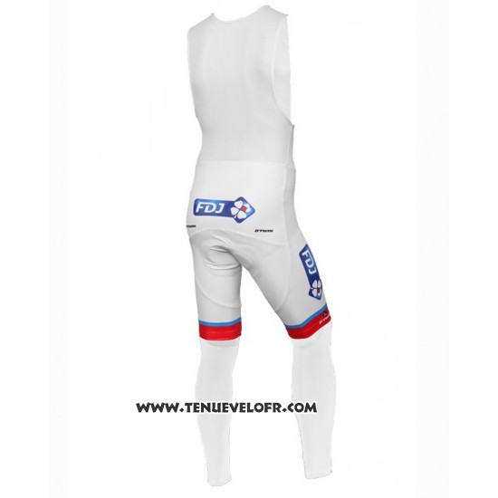 2016 Maillot Ciclismo FDJ Blanc et Bleu Manches Longues et Cuissard